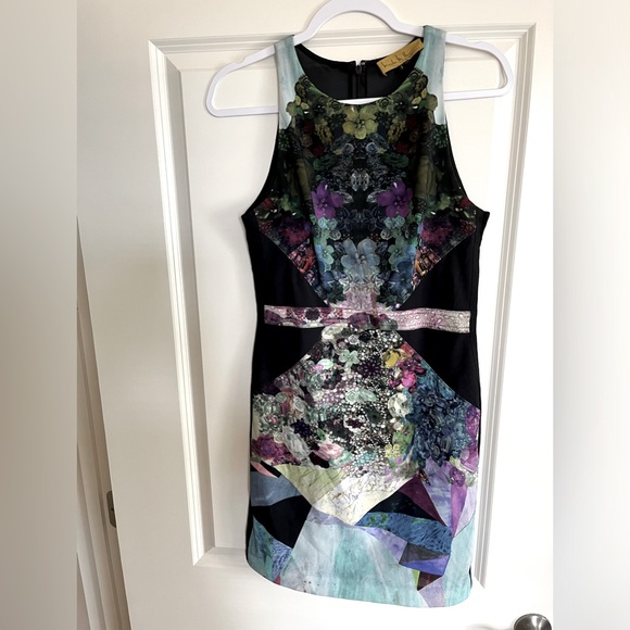 Nicole Miller Sheath Style Floral Print Sleeveless Shear Back Size 0 Dress - Picture 1 of 3